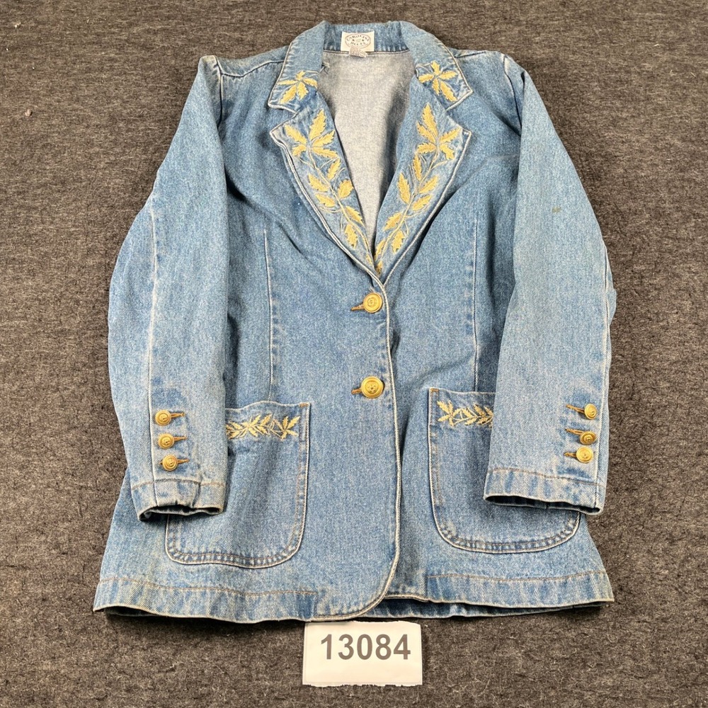Carolina Blues Denim Blazer Womens M Blue Good Embroidered Floral Cotton Jacket